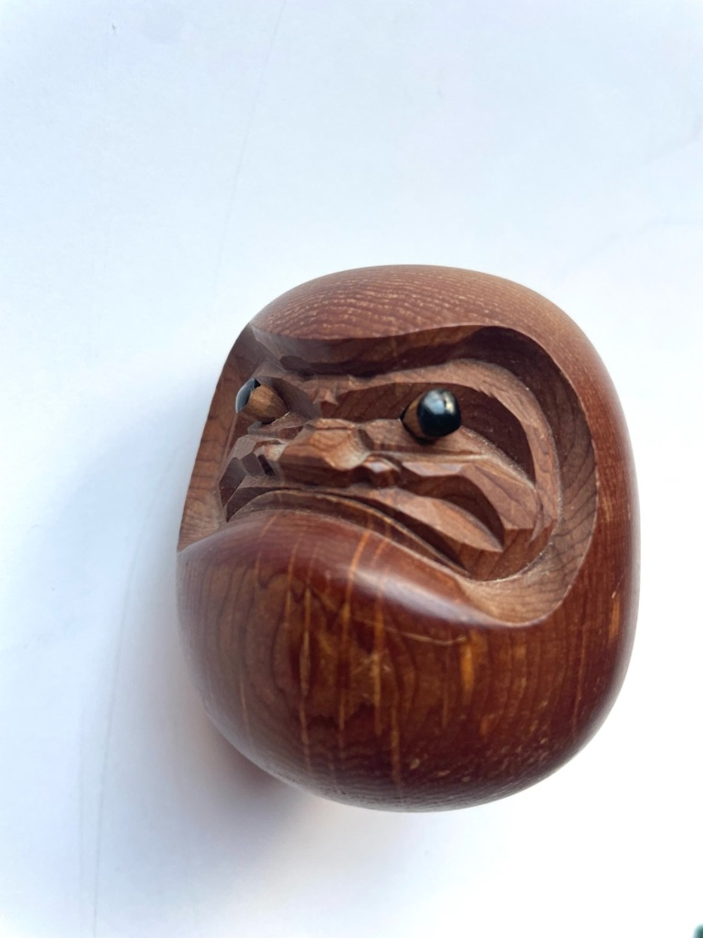 Vintage Hand Carved Wooden Daruma Style Figurine Sculpture Zen Decor